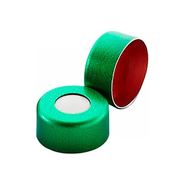 Cp Lab Safety. Wheaton 11mm Crimp Seal, Aluminum Green PTFE/Silicone, Case of 1000 224219-07 - main